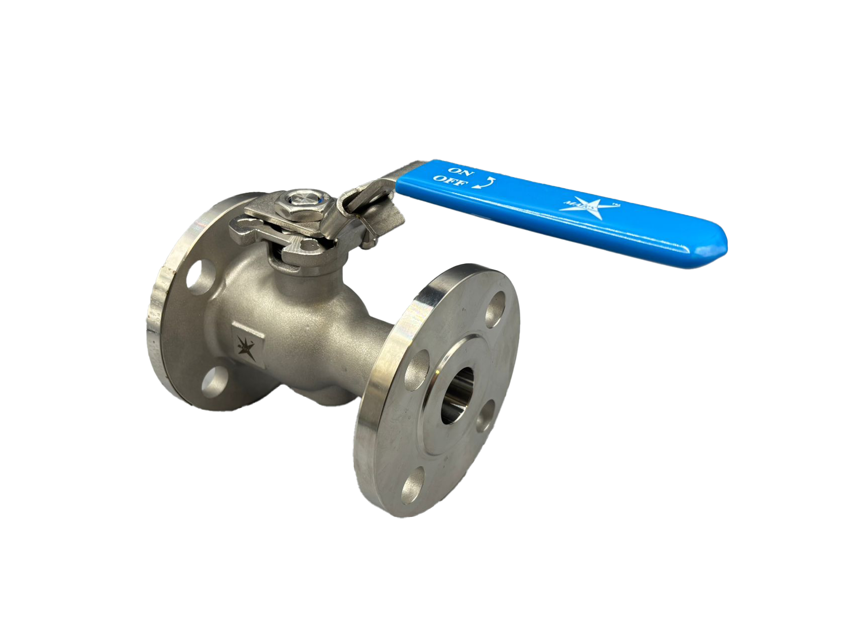 Mars Flanged ASA150 Stainless Steel Reduced Bore Ball Valve, RPTFE Seats, Anti-Static / Fire Safe Design, Raised ISO Pad, Lockable Lever