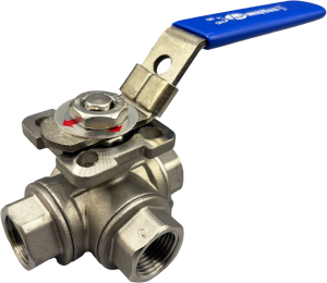VIP 316 S/S 3 Way T port Ball Valves with ISO Mounting Pads, Lockable Lever