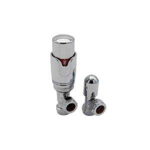 Angled Fully Chrome Thermostatic Radiator Valve & Lockshield Pack