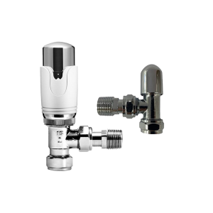 White & Chrome Angled Thermostatic Radiator Valve & Lockshield