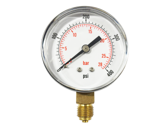 VIP Pressure Gauges, 2 1/2" Dials, Black Steel Case, Acrylic Front, 1/4" BSP Bottom Connection