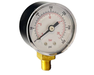 VIP Pressure Gauges, 2" Dials, Black Steel Case, Acrylic Front, 1/8" BSP Bottom Connection