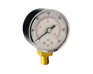 VIP Pressure Gauges, 2" Dials, Black Steel Case, Acrylic Front, 1/8" BSP Bottom Connection