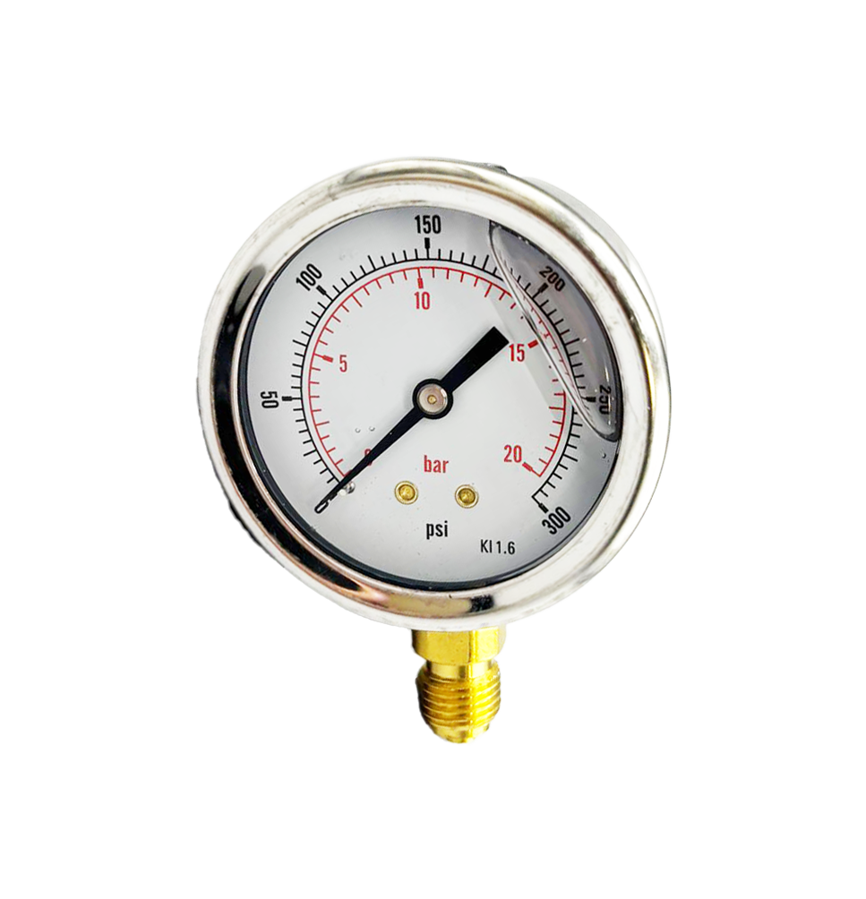 VIP Pressure Gauges, 2 1/2" Dials, Glycerine Filled Stainless Steel Case, Brass Internals, 1/4" BSP Bottom Connection