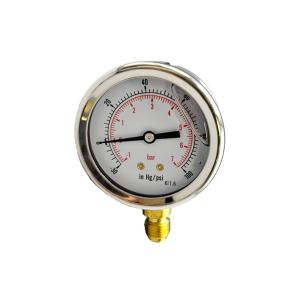 VIP Pressure Gauges, 2 1/2" Dials, Glycerine Filled Stainless Steel Case Compound Gauge, Brass Internals, 1/4" BSP Bottom Connection