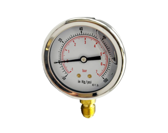 VIP Pressure Gauges, 2 1/2" Dials, Glycerine Filled Stainless Steel Case Compound Gauge, Brass Internals, 1/4" BSP Bottom Connection