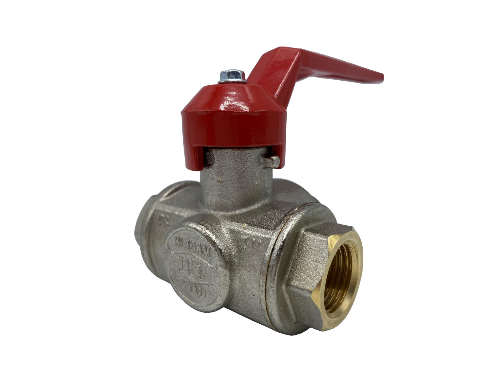 VIP 3 Way T Port Nickel Plated Brass Ball Valve, Lever Operated