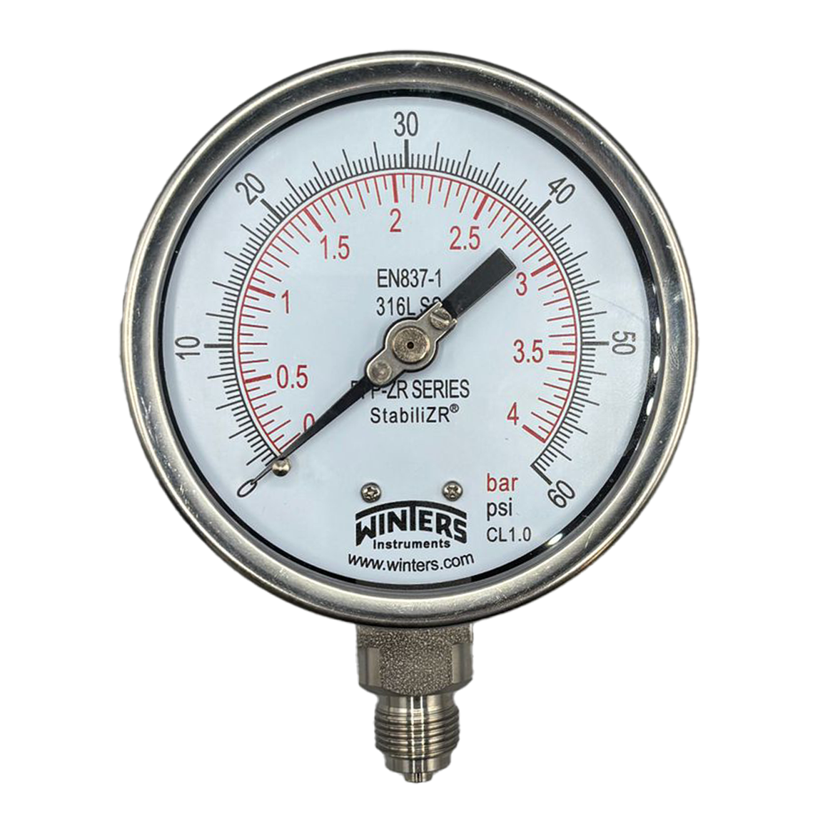 4" Dial, Stainless Steel Case Pressure Gauge, 1/2" Bottom Entry