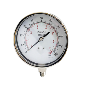 6" Dial Pressure Gauge, Stainless Steel Fillable Case, Vibration Dampened Movement, 3/8" BSP Bottom Connection