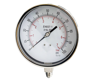 6" Dial Pressure Gauge, Stainless Steel Fillable Case, Vibration Dampened Movement, 3/8" BSP Bottom Connection