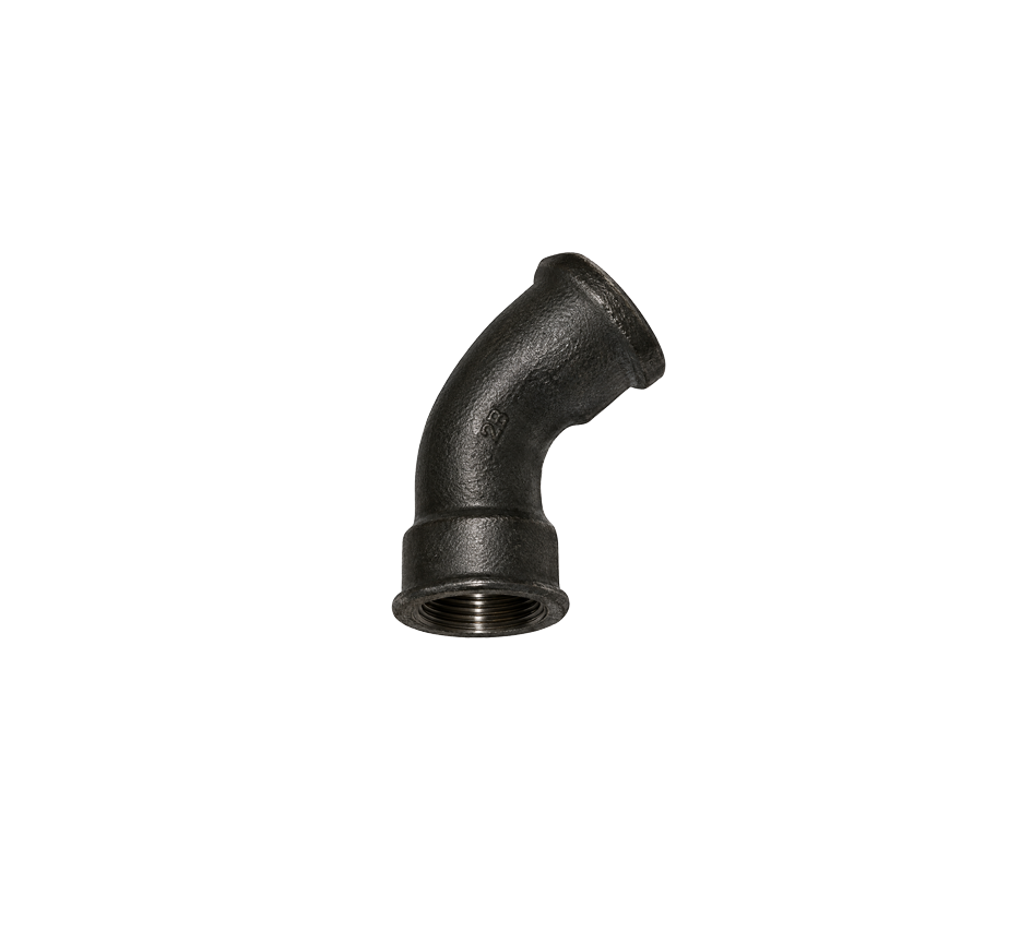 Black BSP Malleable Iron Long 45 Degree Obtuse Bend