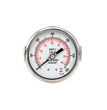 4" Dial, Stainless Steel Case Pressure Gauge, 1/2" Back Entry